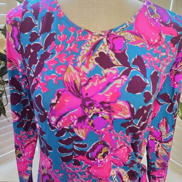 Lilly Pulitzer Vibrant Pink and Blue Floral Dress MED 1374 - Picture 2 of 5